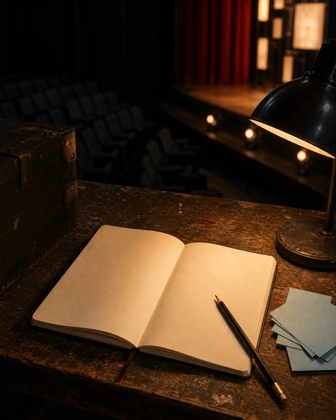 Backstage notebook and cue cards